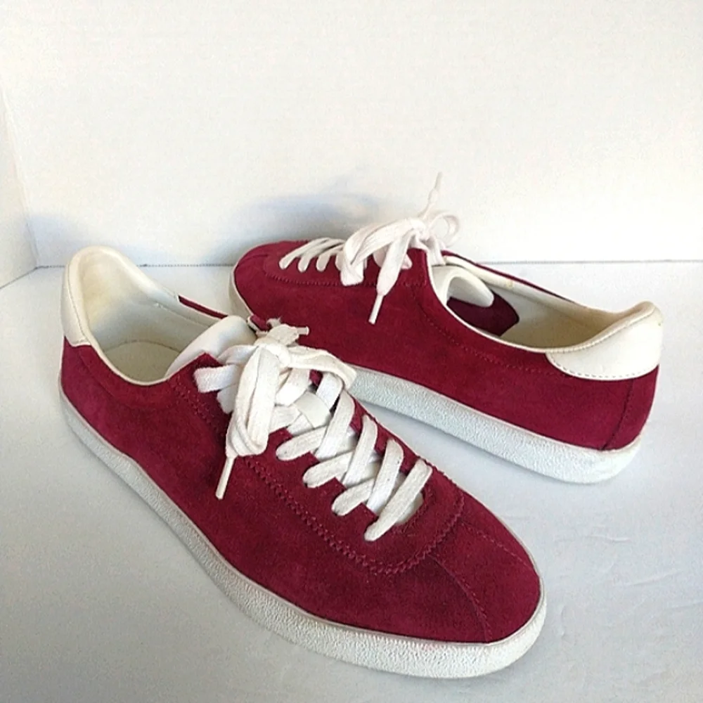 Excellent Used Condition Pair of Zara Woman Genuine Suede Burgundy Sneakers Sz38